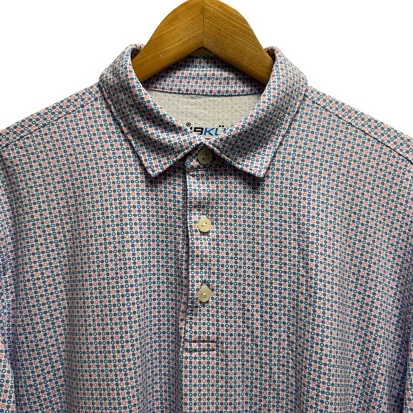 IBKUL Other - IBKUL Men's Sz Large Blue/Pink/White Polka Dot UPF 50+ Cool L/S Performance Polo
